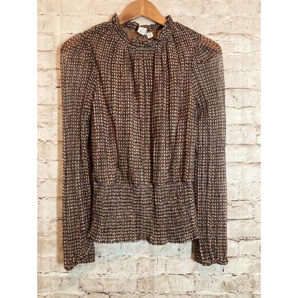 Joie Tops - Joie Top Womens Medium Black Rust Small Checks Ruffle Edges Smocked Boho Glitter